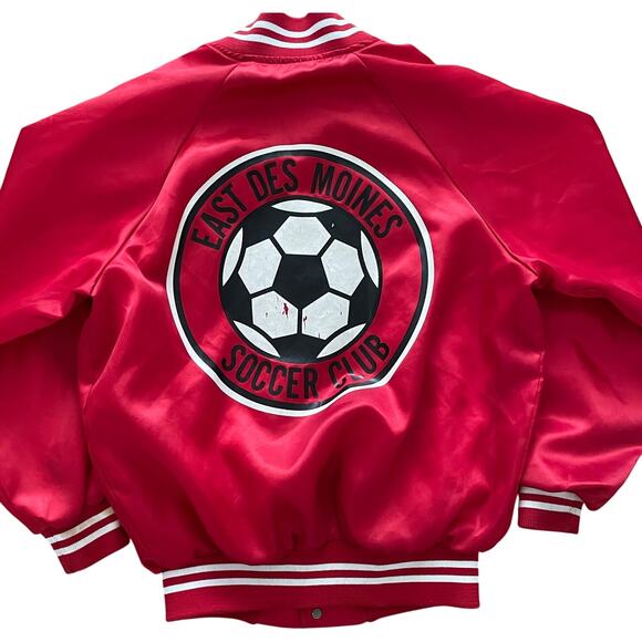 VTG 80s Soccer Club Red Satin Sports Jacket size M USA Retro - Picture 1 of 7